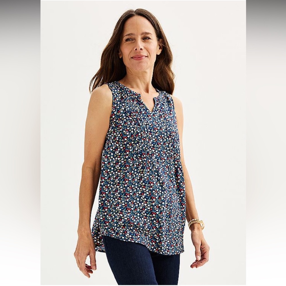 Croft & Barrow Pintuck Front Y-Neck Tank Top